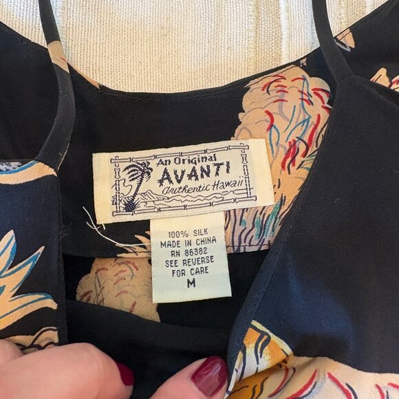 Vintage 90s Avanti Silk Dress – Black Dragon & Tiger Print, Midi Length - Picture 2 of 6